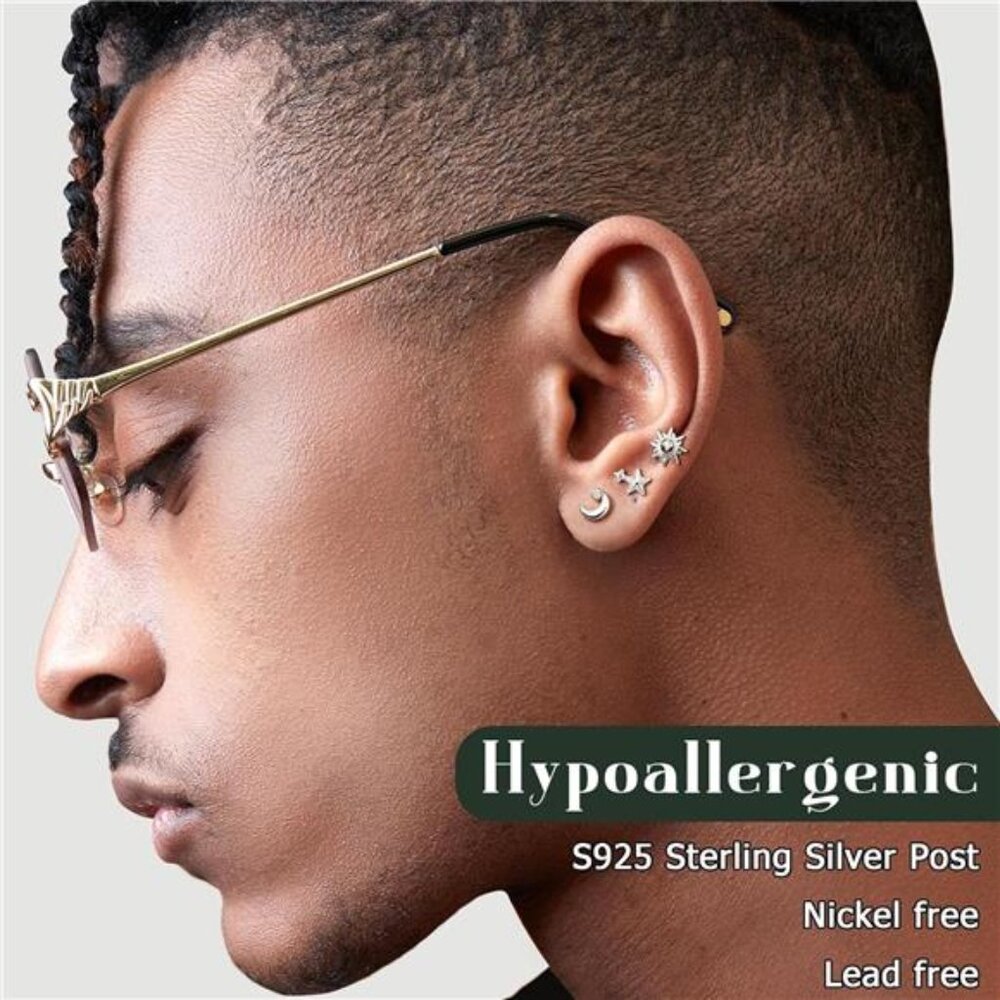 Flat Back Stud Earrings For Men, Hypoallergenic 1… - image 3